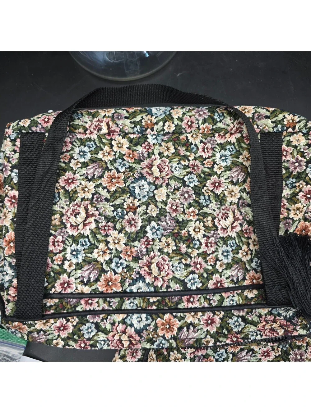 Vintage 90s Floral Tapestry Travel Bag Set 2pc Duffel Tote Makeup Cosmetic Case